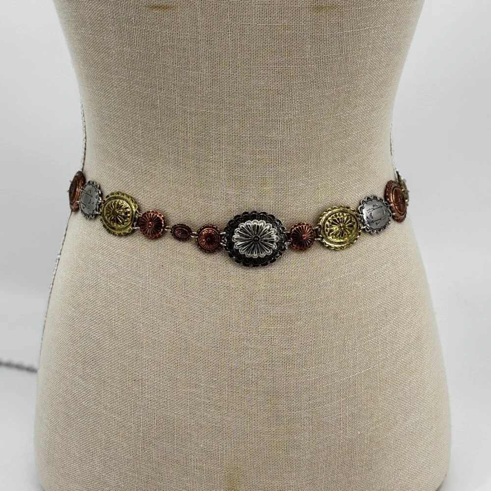 Austin West Concho Chain Belt Women L/XL Mixed Metal Western Boho Adjustable